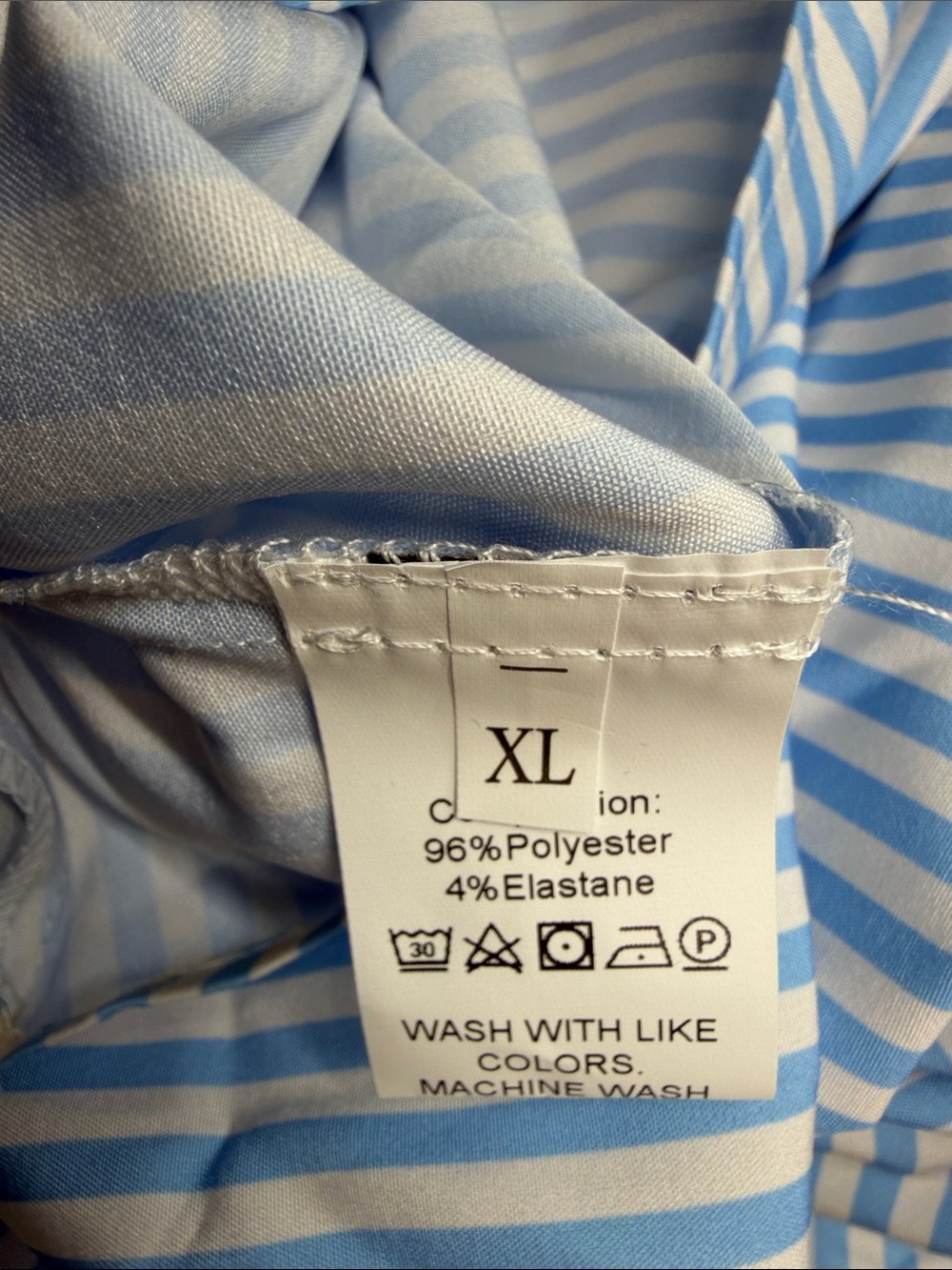 Blue & White Pinstripe with Brown Trim Halter Dress - Picture 4 of 4